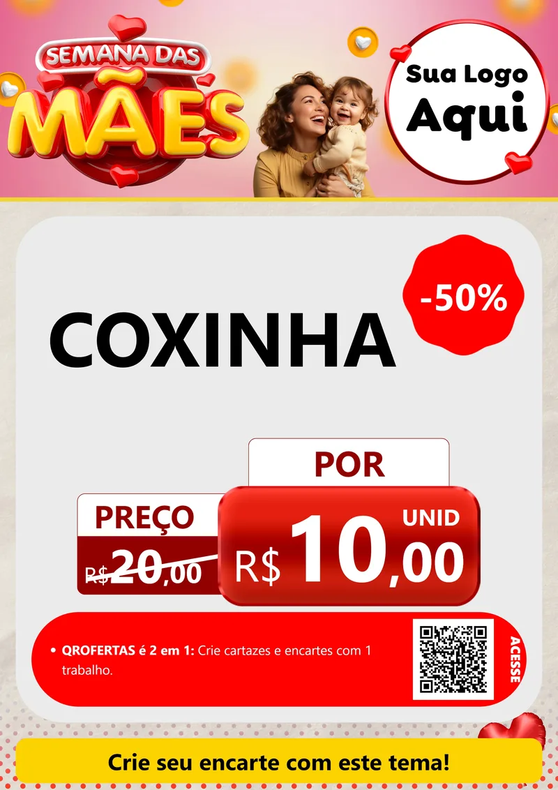 Modelo de Cartaz para Cartaz A4 Vertical com o tema Semana das Mães para Salgadaria