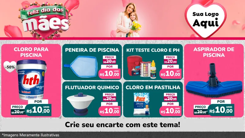 Modelo de TV para TV Horizontal com o tema Feliz Dia das Mães para Produtos para Piscina