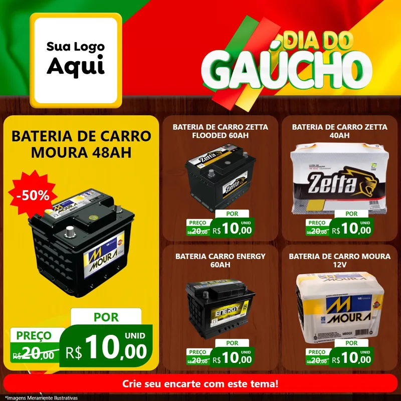 Modelo de Rede Social para Feed Facebook com o tema Dia do Gaúcho para Baterias Elétricas