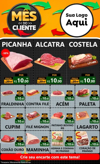 Modelo de Encarte para Encarte Grande com o tema Mês do Cliente para Açougue
