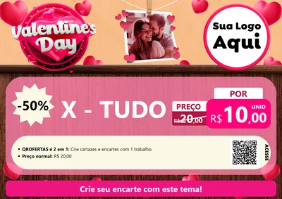 Modelo de Cartaz para Cartaz A4 Horizontal com o tema Valentine's Day para Hamburgueria