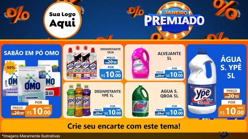 Modelo de TV para TV Horizontal com o tema Janeiro Premiado para Produtos de Limpeza