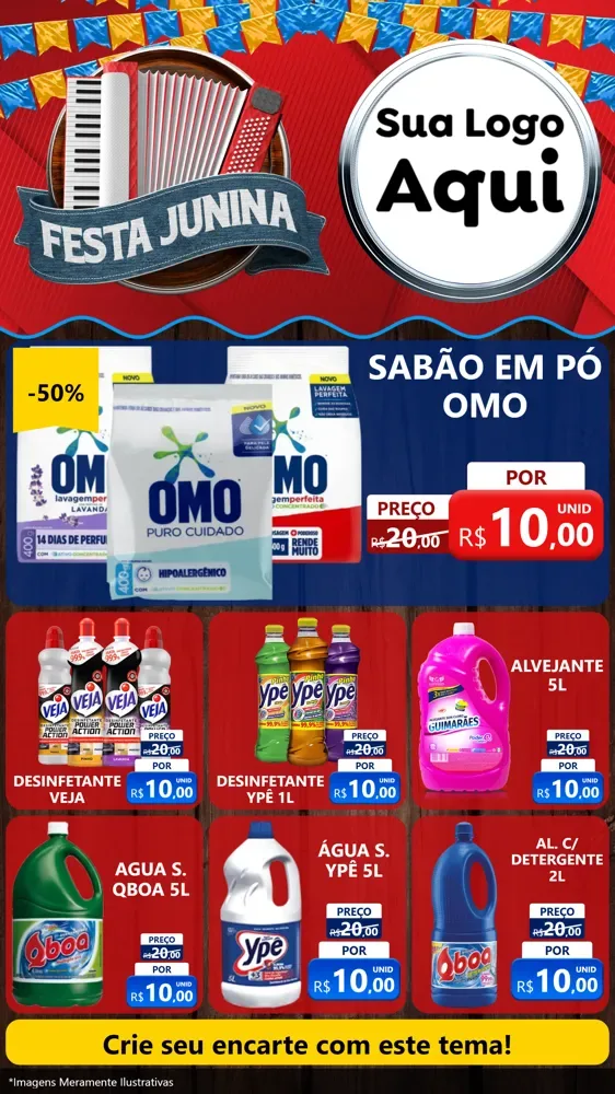 Modelo de Rede Social para Stories com o tema Festa Junina para Produtos de Limpeza