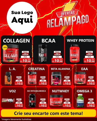 Modelo de Rede Social para Feed Instagram com o tema Ofertas Relâmpago para Suplementos alimentares
