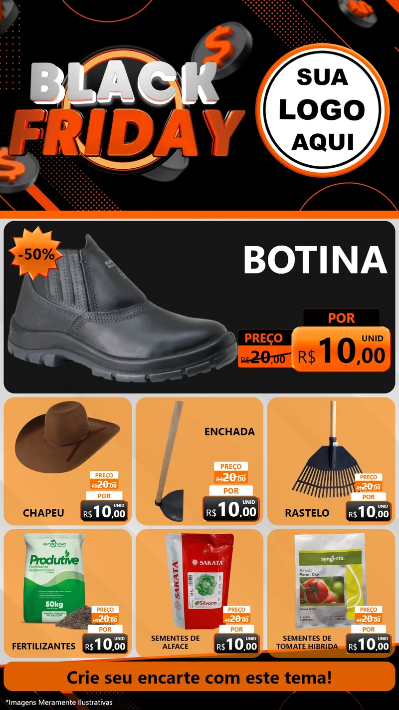 Modelo de Rede Social para Stories com o tema Black Friday para Agropecuária