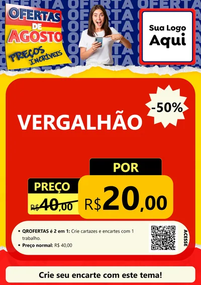 Modelo de Cartaz para Cartaz A4 Vertical com o tema Ofertas de Agosto - Preços Incríveis para Ferragens