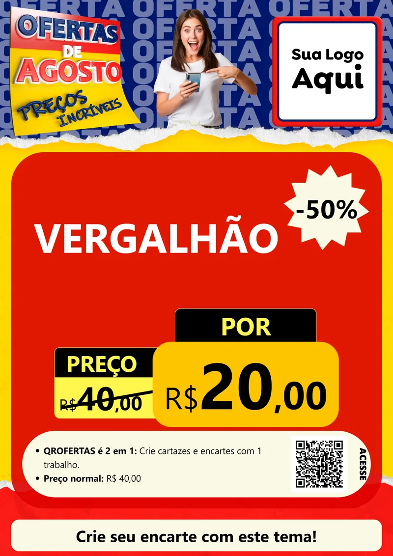 Modelo de Cartaz para Cartaz A4 Vertical com o tema Ofertas de Agosto - Preços Incríveis para Ferragens