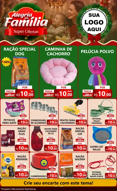 Modelo de Encarte para Encarte Grande com o tema Alegria Em Família - Super Ofertas para Pet Shop