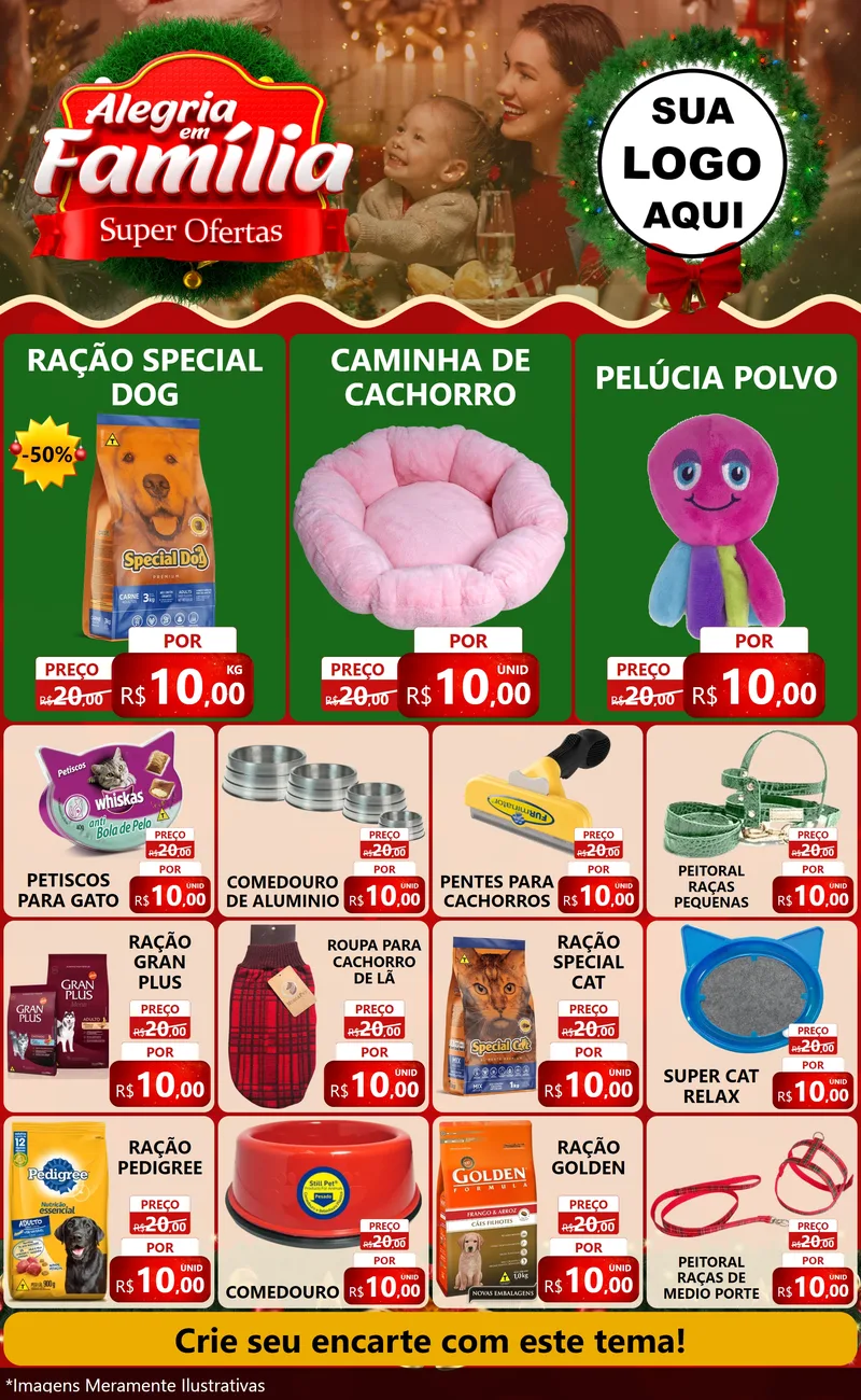 Modelo de Encarte para Encarte Grande com o tema Alegria Em Família - Super Ofertas para Pet Shop