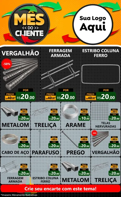 Modelo de Encarte para Encarte Grande com o tema Mês do Cliente para Ferragens
