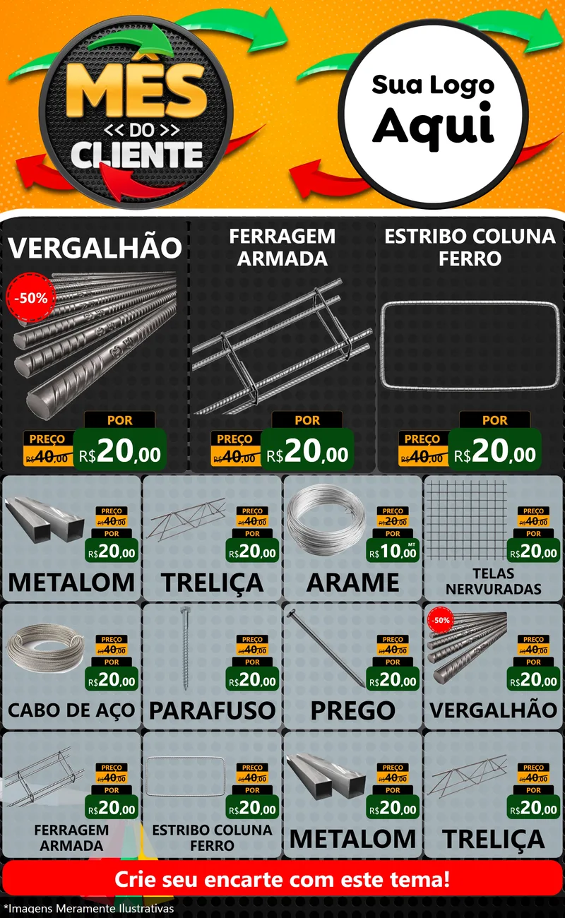 Modelo de Encarte para Encarte Grande com o tema Mês do Cliente para Ferragens