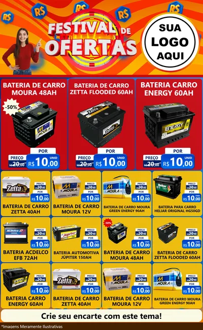Modelo de Encarte para Encarte Grande com o tema Festival de Ofertas para Baterias Elétricas