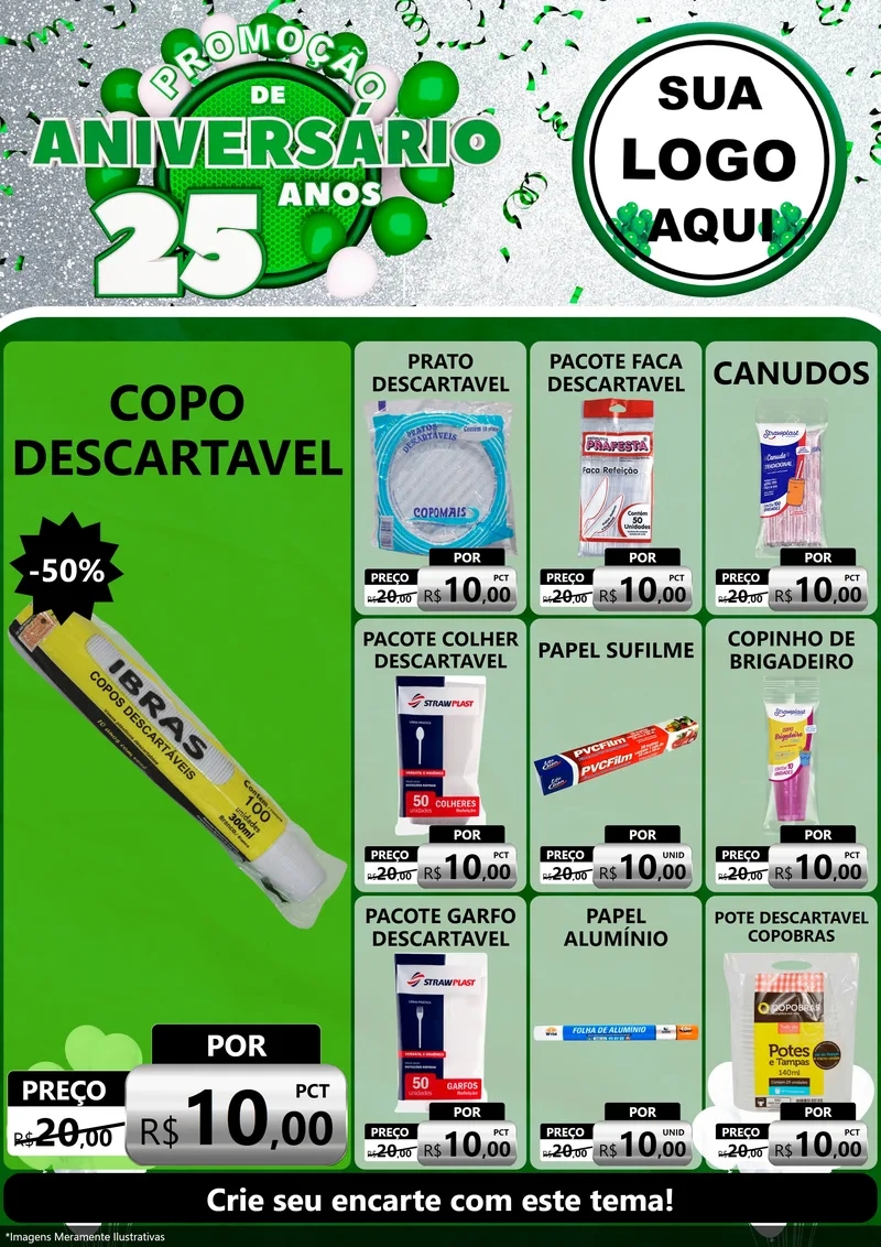 Modelo de Encarte para Encarte A4 Vertical com o tema Promoção de Aniversário - 25 Anos para Embalagens