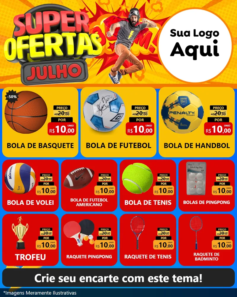 Modelo de Rede Social para Feed Instagram com o tema Super Ofertas Julho para Artigos Esportivos
