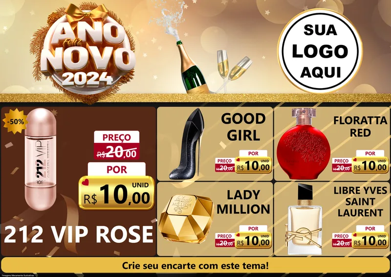 Modelo de Encarte para Encarte A4 Horizontal com o tema Feliz Ano Novo 2027 para Perfumes