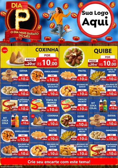 Modelo de Encarte para Encarte A4 Vertical com o tema Dia P - O Dia Mais Barato Do Mês para Salgadaria