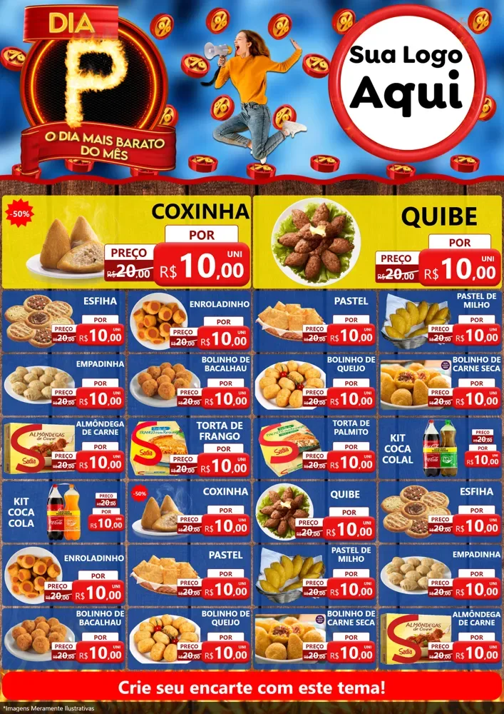 Modelo de Encarte para Encarte A4 Vertical com o tema Dia P - O Dia Mais Barato Do Mês para Salgadaria