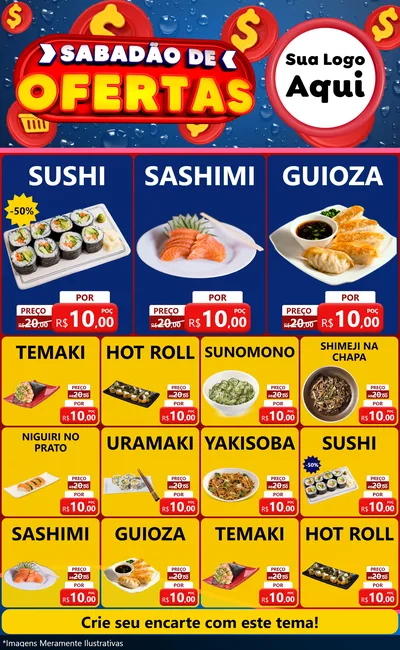 Modelo de Encarte para Encarte Grande com o tema Sabadão de Ofertas para Comida japonesa