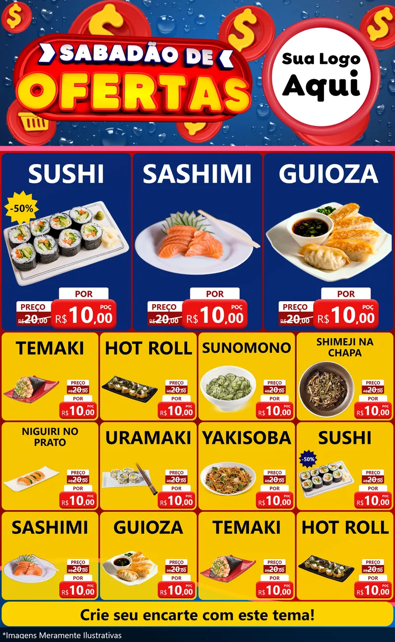 Modelo de Encarte para Encarte Grande com o tema Sabadão de Ofertas para Comida japonesa