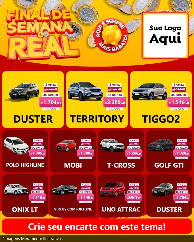Modelo de Rede Social para Feed Instagram com o tema Final de Semana do Real para Concessionaria de Carros