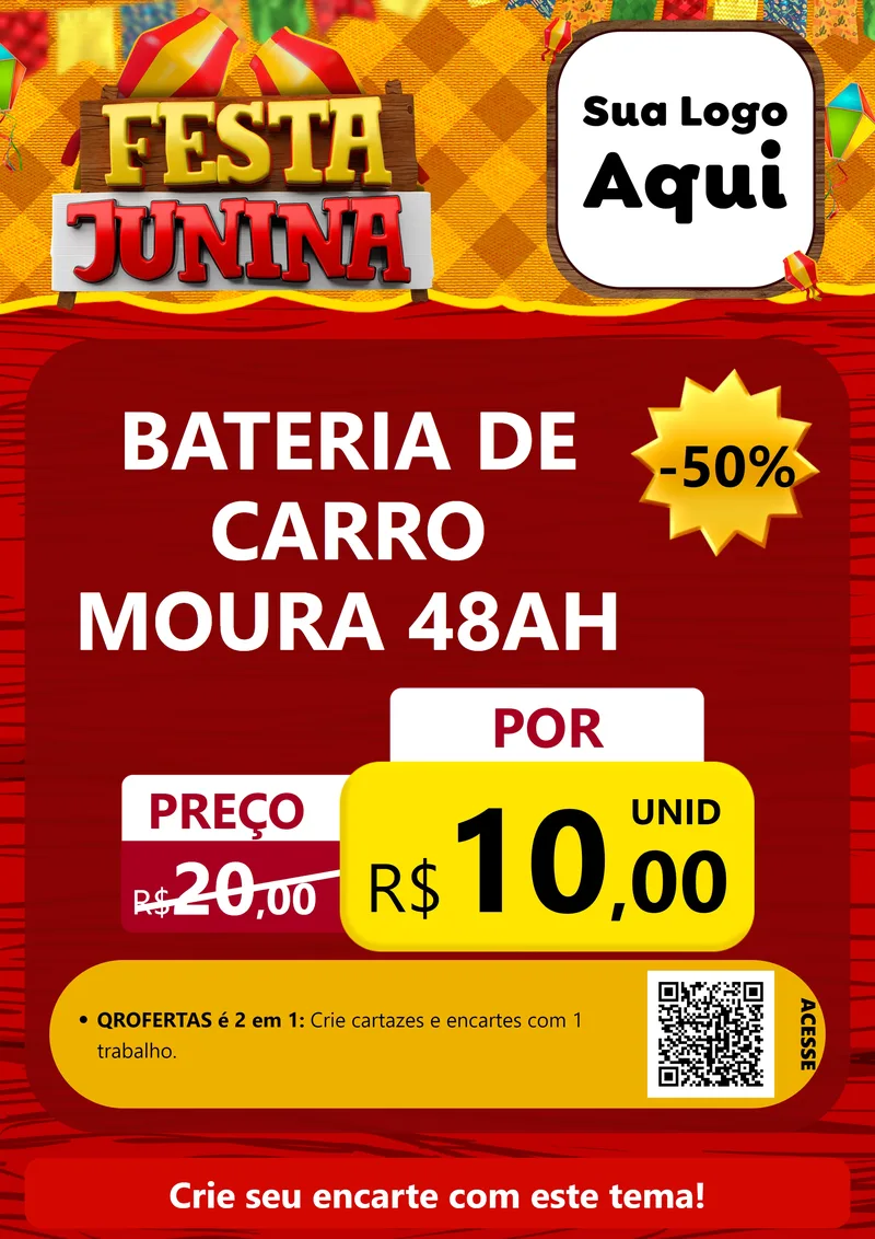 Modelo de Cartaz para Cartaz A4 Vertical com o tema Festa Junina para Baterias Elétricas
