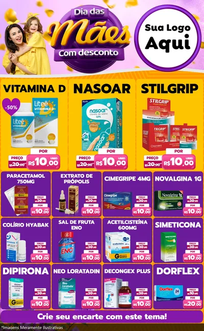 Modelo de Encarte para Encarte Grande com o tema Dia das Mães com Desconto para Farmácia