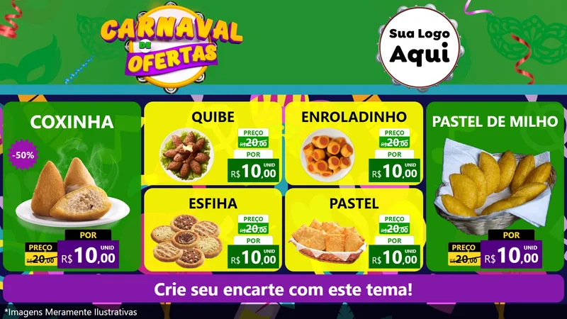 Modelo de TV para TV Horizontal com o tema Carnaval de Ofertas para Salgadaria