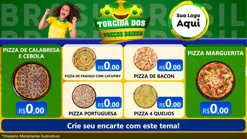 Modelo de TV para TV Horizontal com o tema Torcida dos Preços Baixos - Copa para Pizzaria