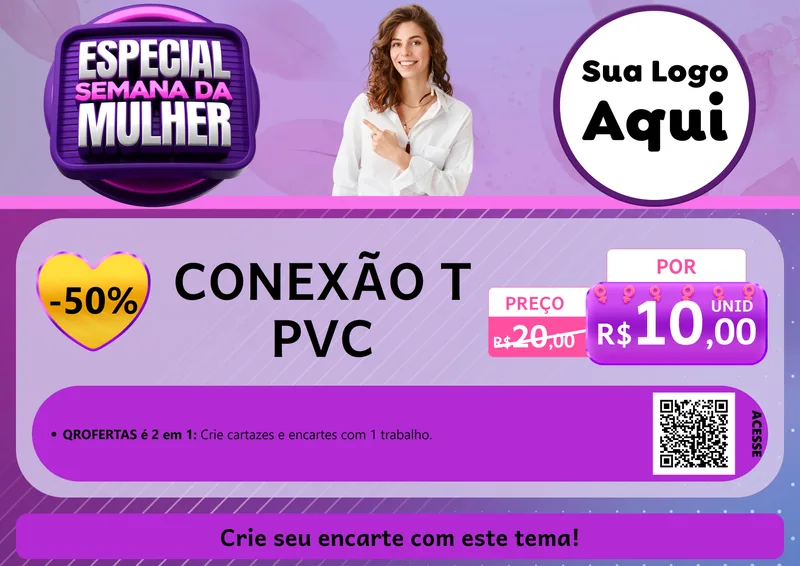 Modelo de Cartaz para Cartaz A4 Horizontal com o tema Especial Semana da Mulher para Tubos e conexões