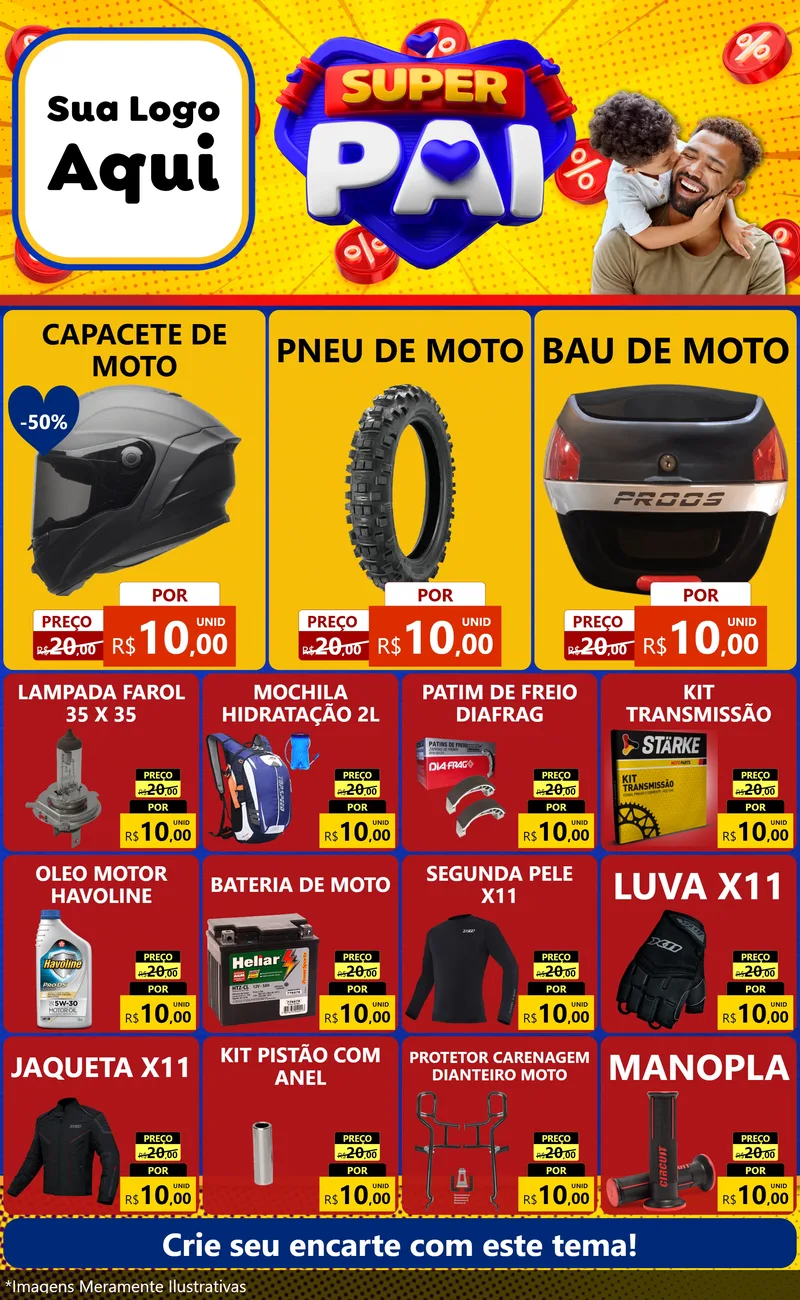 Modelo de Encarte para Encarte Grande com o tema Super Pai para Moto peças