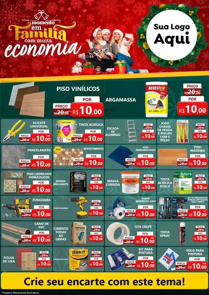 Modelo de Encarte para Encarte A4 Vertical com o tema Momento em Família (Natal) para Material para Construção