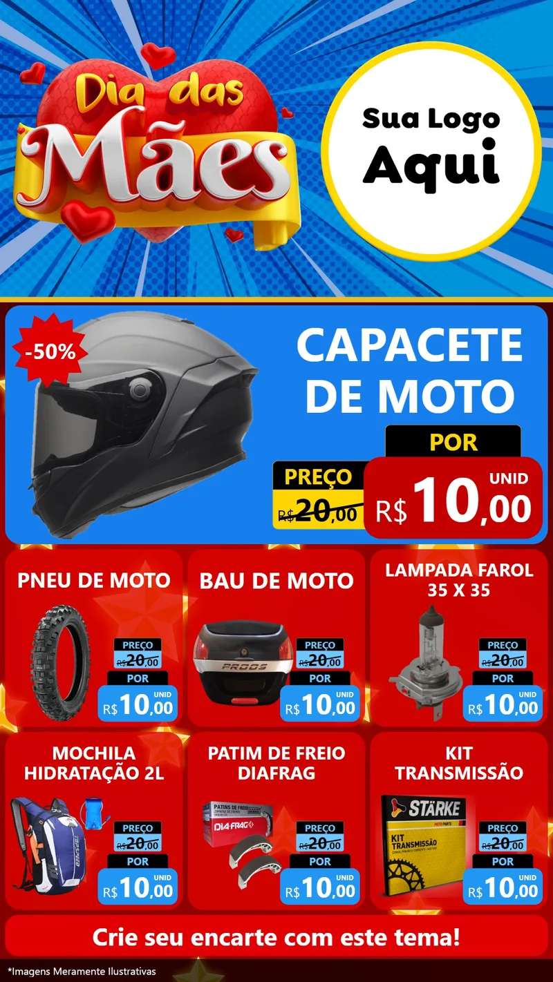 Modelo de Rede Social para Stories com o tema Dia das Mães para Moto peças