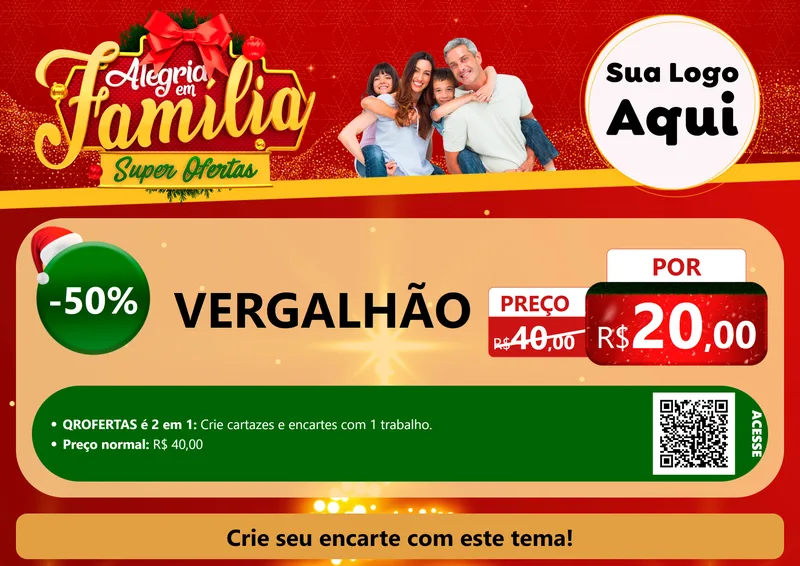 Modelo de Cartaz para Cartaz A4 Horizontal com o tema Alegria em Família Super Ofertas - Natal para Ferragens