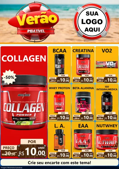Modelo de Encarte para Encarte A4 Vertical com o tema Verão Imbatível para Suplementos alimentares
