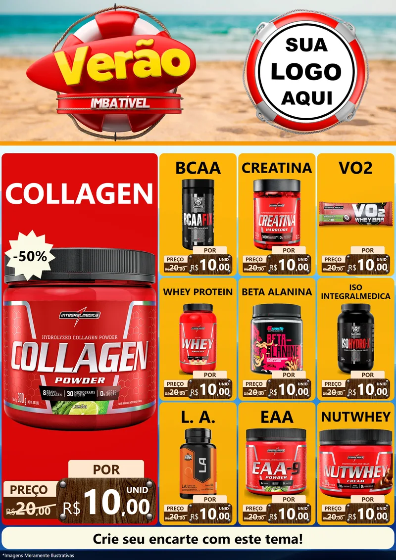 Modelo de Encarte para Encarte A4 Vertical com o tema Verão Imbatível para Suplementos alimentares