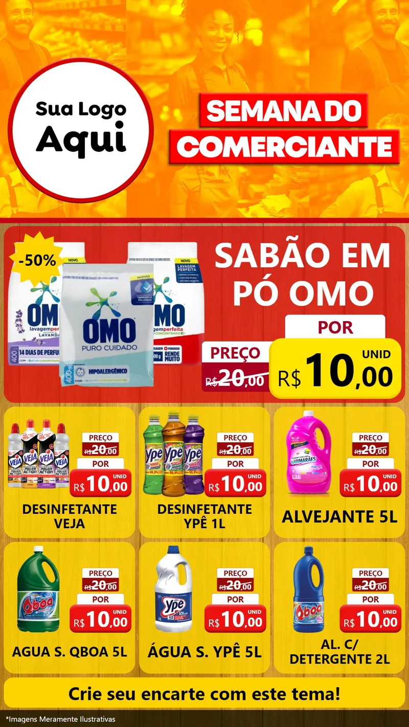 Modelo de Rede Social para Stories com o tema Semana do Comerciante para Produtos de Limpeza