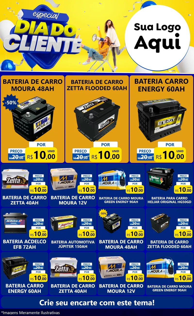 Modelo de Encarte para Encarte Grande com o tema Especial Dia do Cliente para Baterias Elétricas