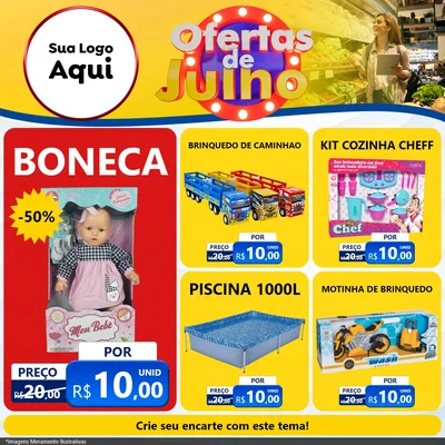 Modelo de Rede Social para Feed Facebook com o tema Ofertas de Julho para Brinquedos