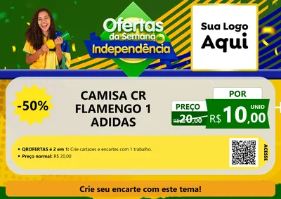 Modelo de Cartaz para Cartaz A4 Horizontal com o tema Ofertas da Semana da Independência para Roupas e acessórios
