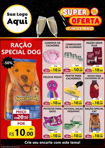 Modelo de Encarte para Encarte A4 Vertical com o tema Super Oferta Fim de Ano para Pet Shop
