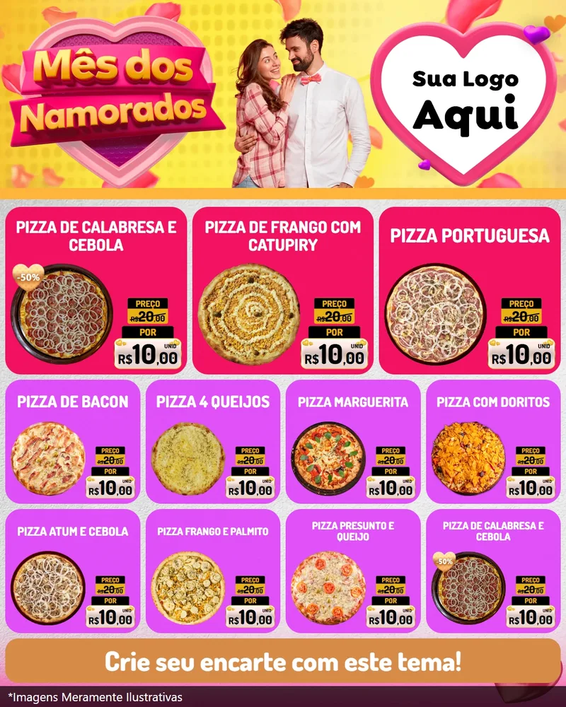 Modelo de Rede Social para Feed Instagram com o tema Mês dos Namorados para Pizzaria