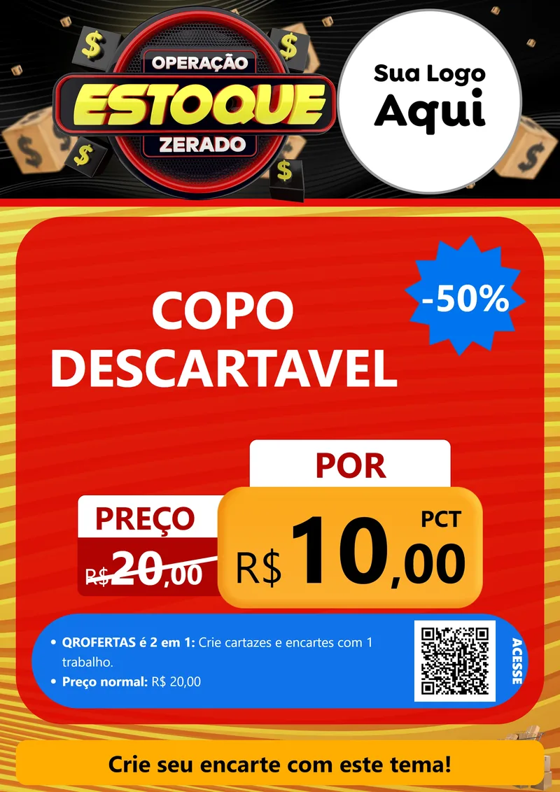Modelo de Cartaz para Cartaz A4 Vertical com o tema Operação Estoque Zerado para Embalagens