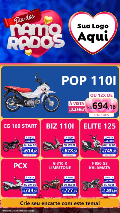 Modelo de Rede Social para Stories com o tema Dia dos namorados para Concessionaria de Motos