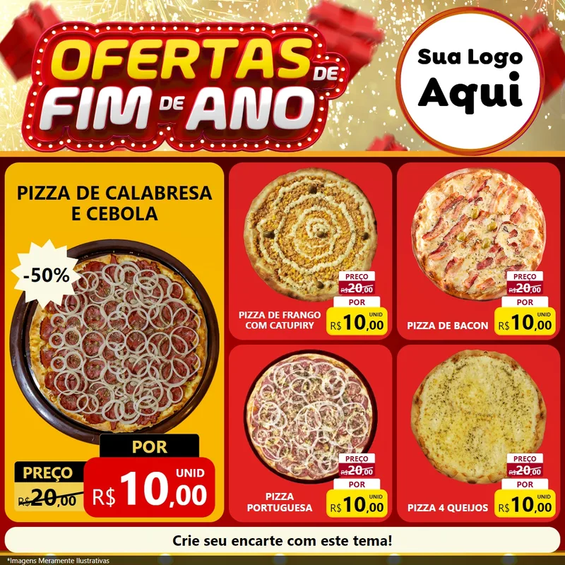 Modelo de Rede Social para Feed Facebook com o tema Ofertas de Fim de Ano para Pizzaria