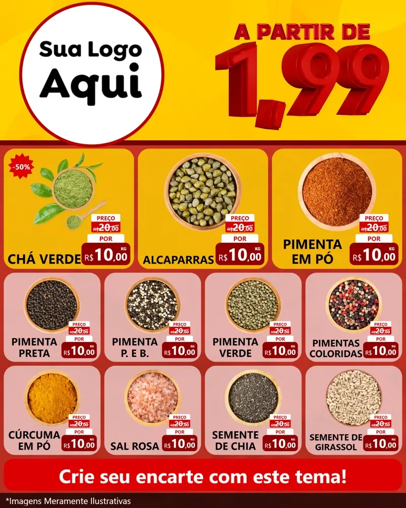 Modelo de Rede Social para Feed Instagram com o tema A Partir de Um e Noventa e Nove - 1,99 para Produtos Naturais