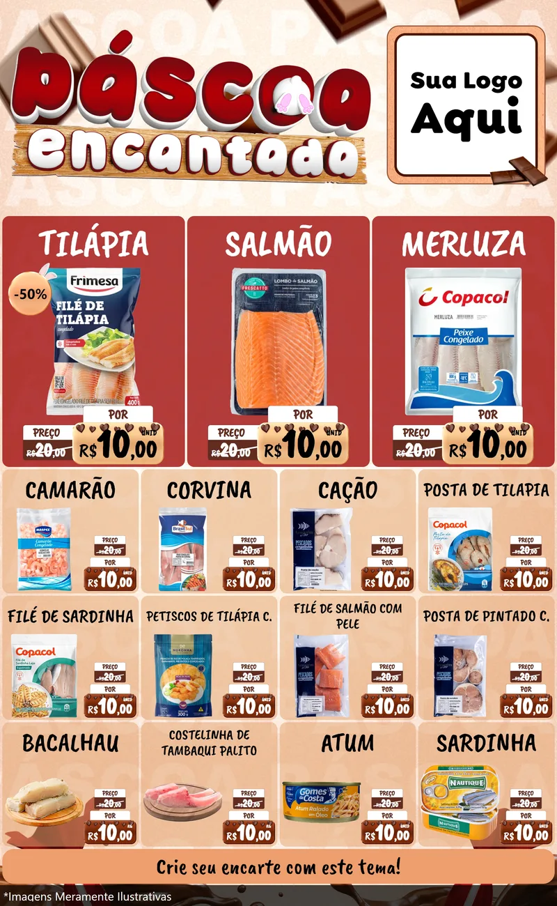 Modelo de Encarte para Encarte Grande com o tema Páscoa Encantada para Peixaria