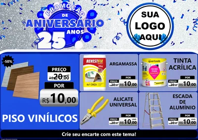 Modelo de Encarte para Encarte A4 Horizontal com o tema Promoção de Aniversário - 25 Anos para Material para Construção