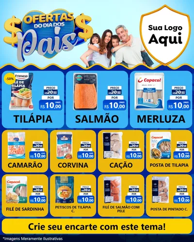 Modelo de Rede Social para Feed Instagram com o tema Ofertas do Dia dos Pais para Peixaria