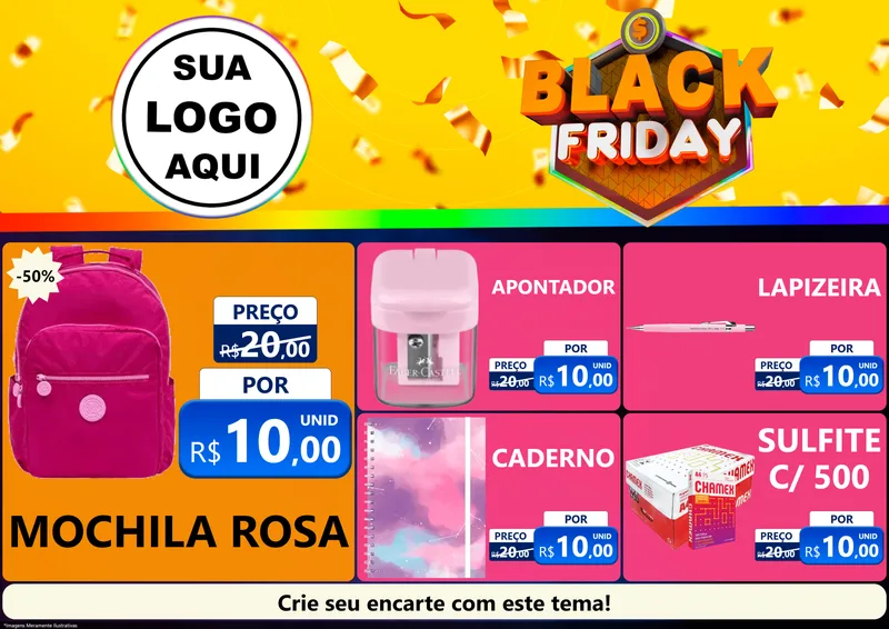 Modelo de Encarte para Encarte A4 Horizontal com o tema Black Friday para Papelaria