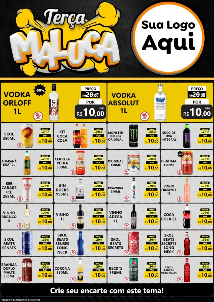 Modelo de Encarte para Encarte A4 Vertical com o tema Terça Maluca para Distribuidora de bebidas